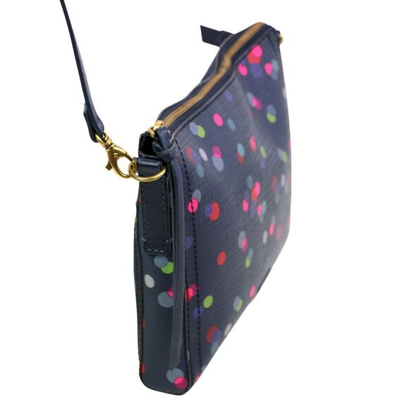 FOSSIL BLUE REAL COATED LEATHER POLKA DOT X-BODY SHOULDER BAG HANDBAG CLUTCH - Picture 4 of 16